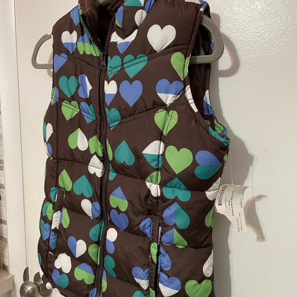 Old Navy Girls XXL 16 full zip Hearts print puffer Vest fleece lined new w tag - Picture 2 of 8